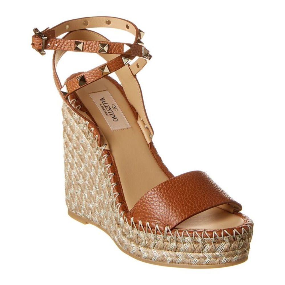 Valentino Rockstud 125 Grainy Leather Wedge Espadrille